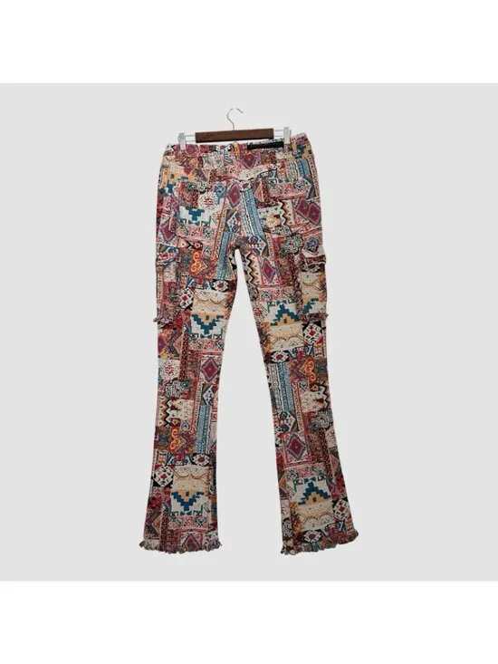 Rockstar Original Men’s Size 32 Boho Patchwork Pants Flare Leg Orange Tribal - Picture 2 of 11